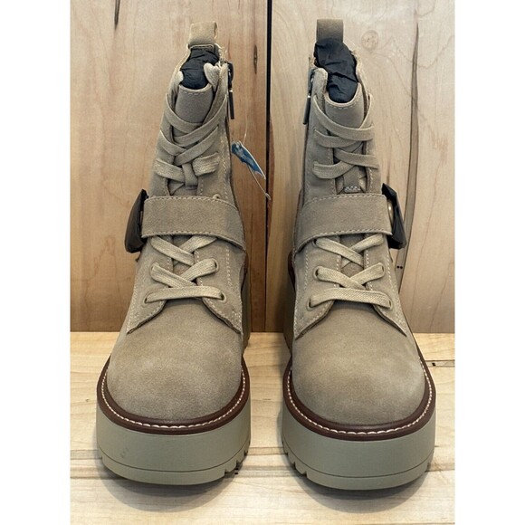 Aqua College Women Gecko Waterproof Platform Combat Lace-Up Boots Sand Suede - Picture 2 of 5